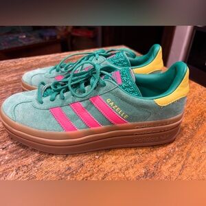 Adidas Gazelle Bold Court Green / Lucid Pink / Pure Sulfur Sneakers 9.5